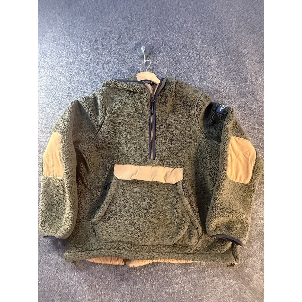 The North Face Campshire Hoodie Womens L/G Green Beige Fleece 1/2 Zip Pockets